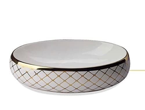 REMANENCE Premium Countertop Wash Basin for Boutique Hotels & Resorts, Showrooms & Offices, Premium Restaurants & Cafés, Luxury Bathrooms (24 X 14 X 5 Inch) (Glossy White Golden Basin-Cross Design)