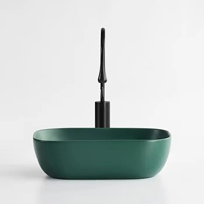 REMANENCE Premium Ceramic Countertop Wash Basin for Premium Restaurants & Cafés, Luxury Bathrooms, Showrooms & Offices (18 x 13 x 5.5 Inch) (Matte Green Basin)