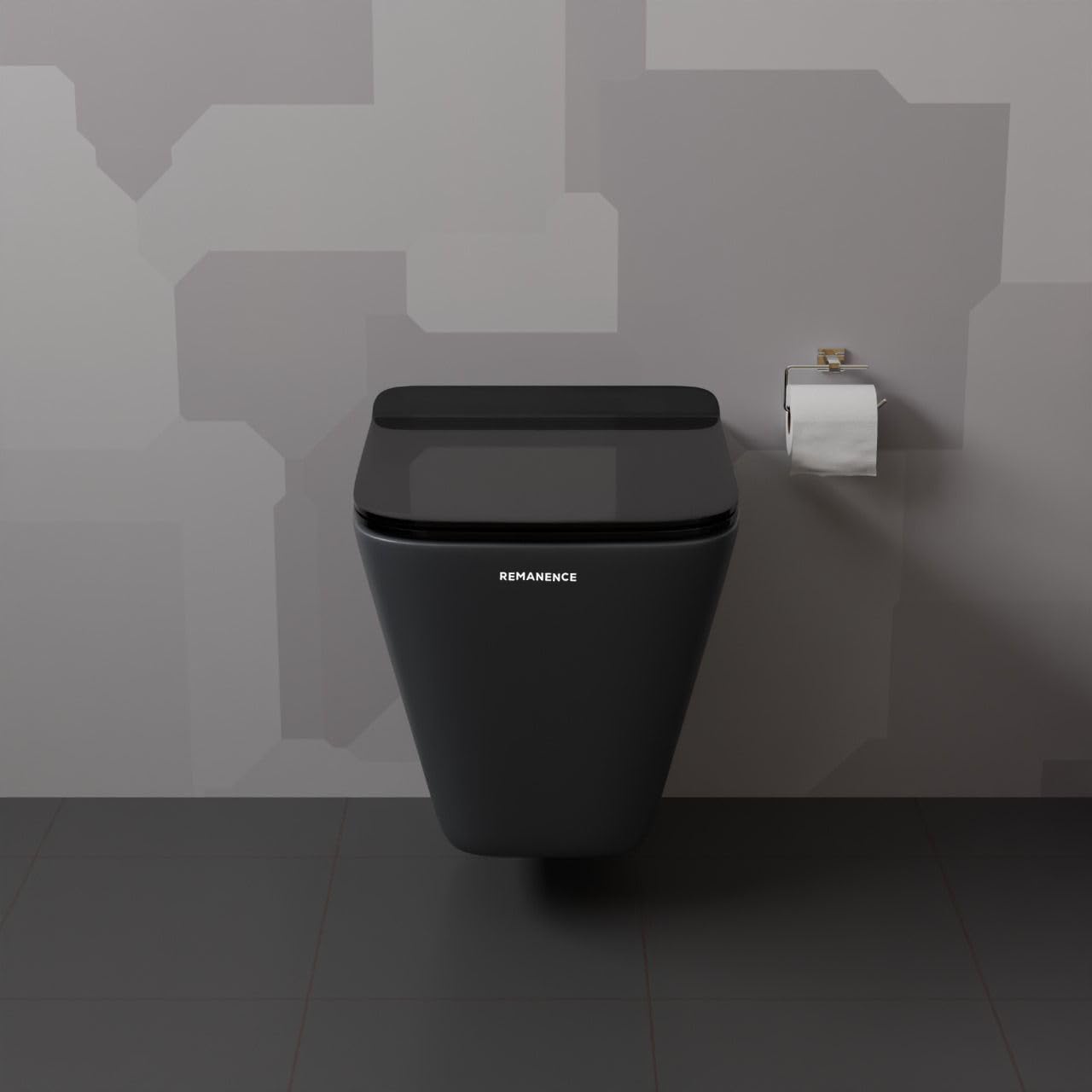 REMANENCE-EUROPEAN Style Ceramic Wall Mount Commode for Bathrooms with Soft Close Seat Cover (Black)