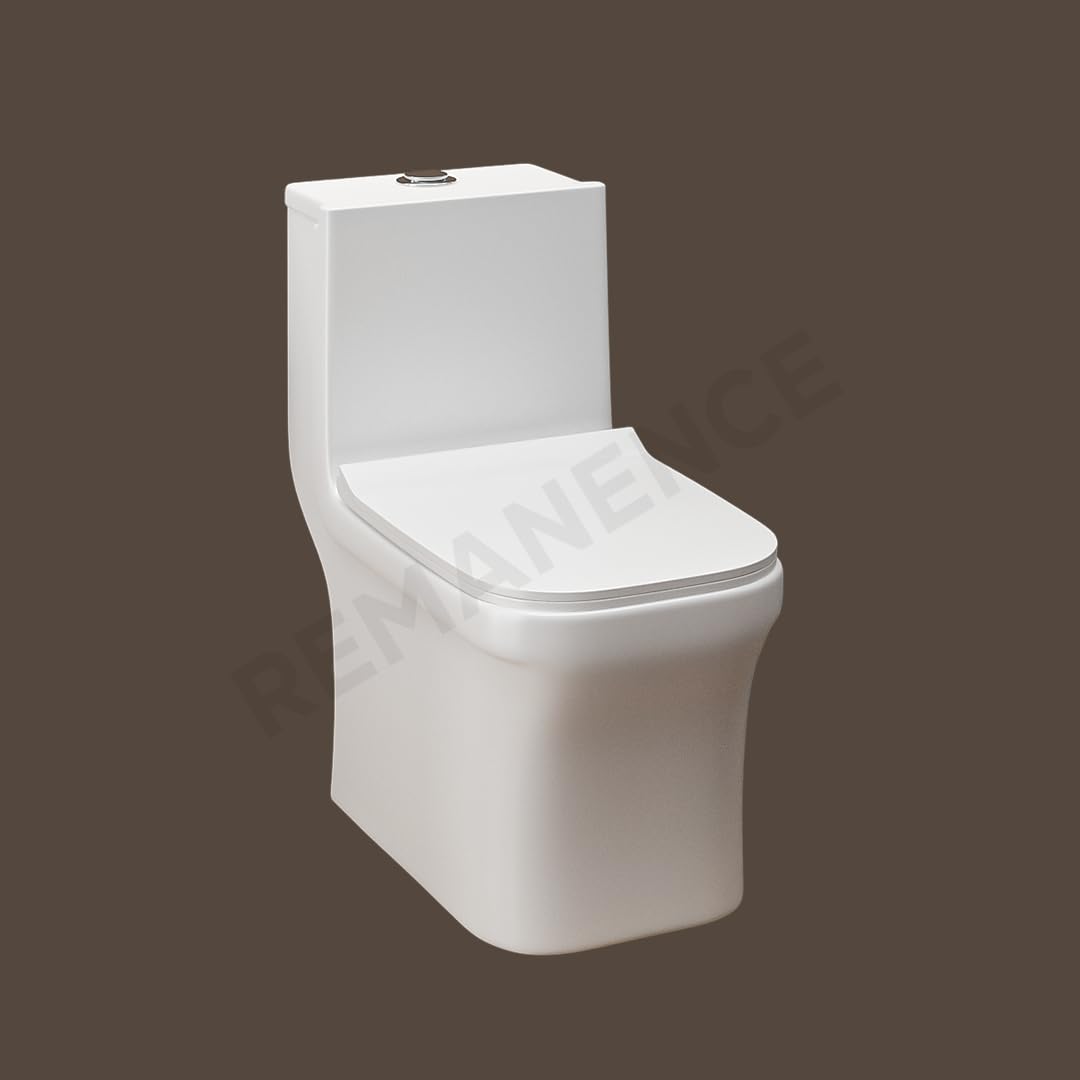 REMANENCE Floor Mounted One-Piece Western Toilet Commode with Soft Close Seat For Bathroom (67 x 34 x 73.5 Centimeters) (White)
