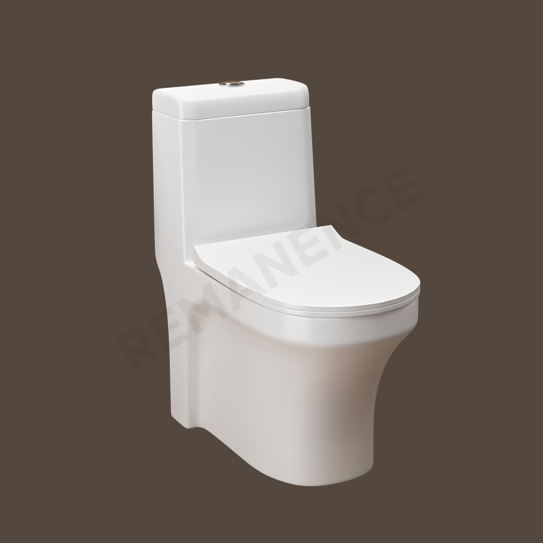 REMANENCE Floor Mounted One-Piece Western Toilet Commode with Soft Close Seat For Bathroom (67 x 36 x 73 Centimeters) (White)