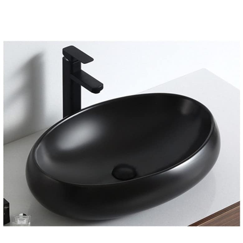 REMANENCE Ceramic Countertop Wash Basin for Designer Bathroom, Boutique Hotels, Luxury Homes (24 x 15 x 6 Inch) (Matte Black)