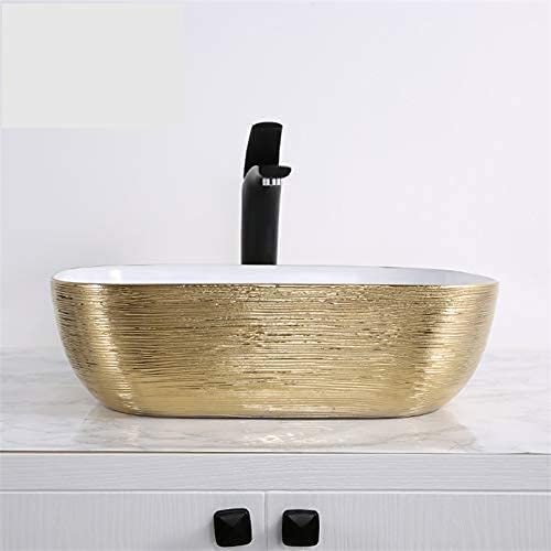 REMANENCE Premium Tabletop Wash Basin for Luxury Bathroom, Gourmet Restaurants, Designer Showrooms (18 x 13 x 5.5 Inch) (White Golden Wash Basin-Glossy Finish)