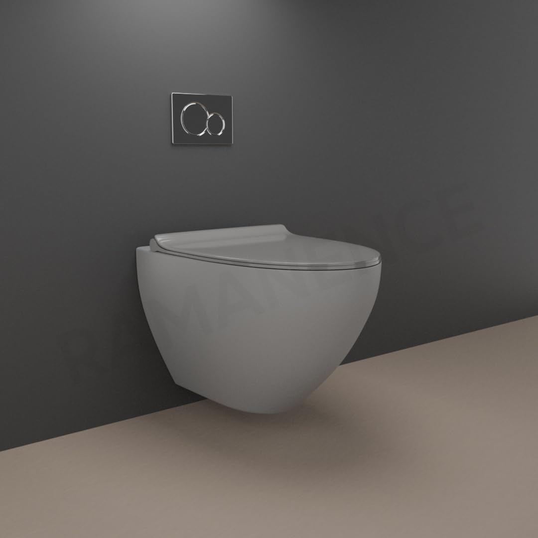REMANENCE-CARDIFF Wall Mount Commode for Home, Restaurant, Commercial Buildings with Soft Close Seat Cover (Grey)