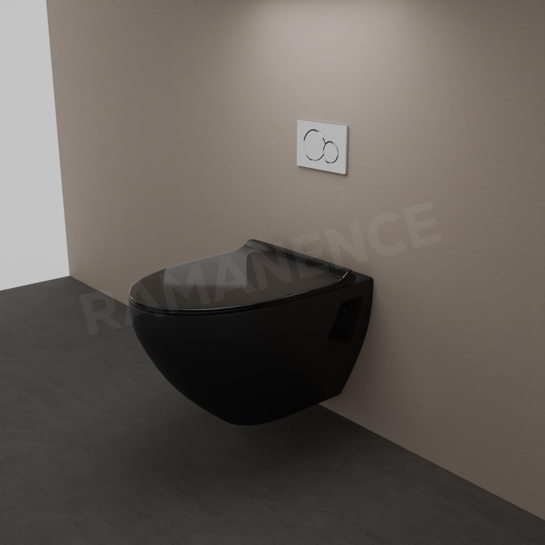 REMANENCE-CARDIFF Wall Mount Commode for Home, Restaurant, Commercial Buildings with Soft Close Seat Cover (Black)