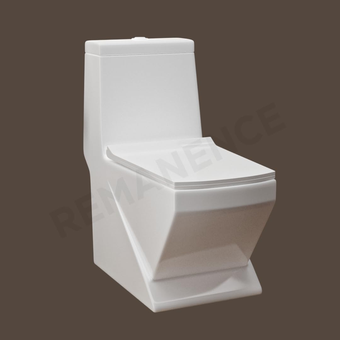 REMANENCE Floor Mounted One-Piece Western Toilet Commode with Soft Close Seat For Bathroom (68D x 37W x 71.5H Centimeters) (White)