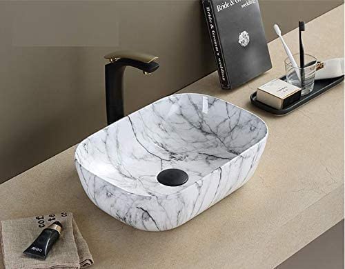 REMANENCE Designer Premium Table Top Wash Basin for Designer Showrooms, Fine-Dining Establishments, Upscale Hospitality Venues (18 x 13 x 5.5 Inch) (White Grey)