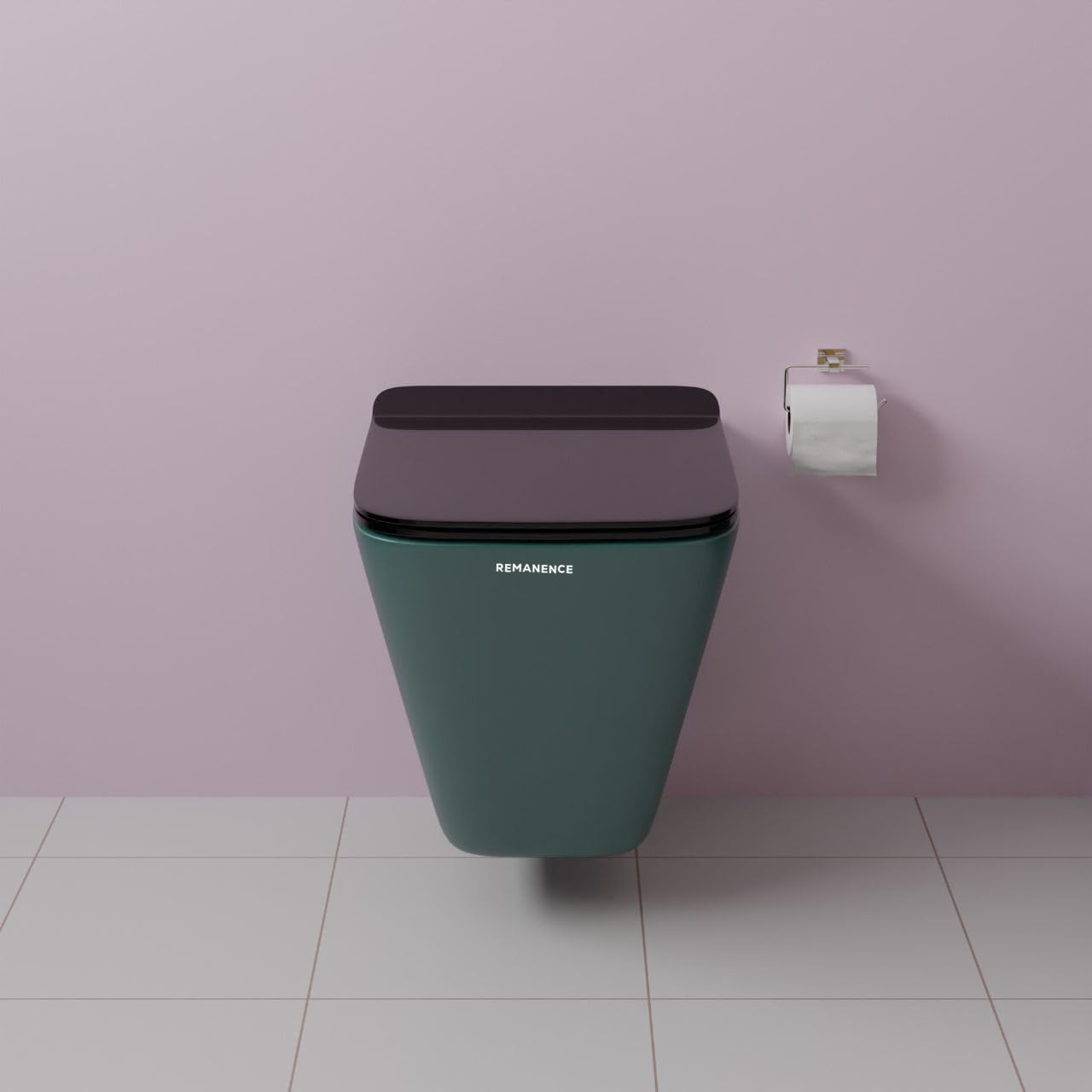 REMANENCE-EUROPEAN Style Ceramic Wall Mount Commode for Bathrooms with Soft Close Seat Cover (Green)