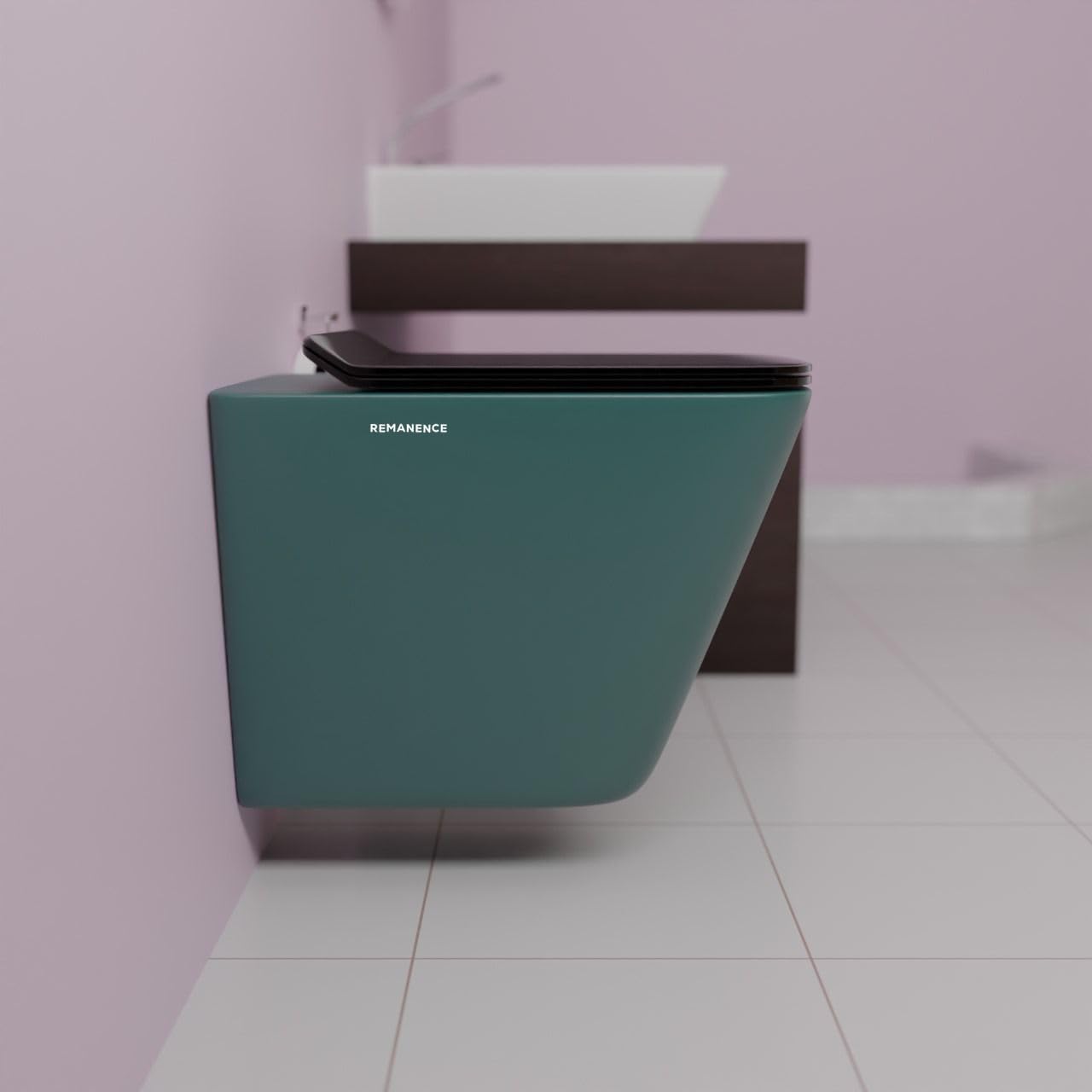 REMANENCE-EUROPEAN Style Ceramic Wall Mount Commode for Bathrooms with Soft Close Seat Cover (Green)