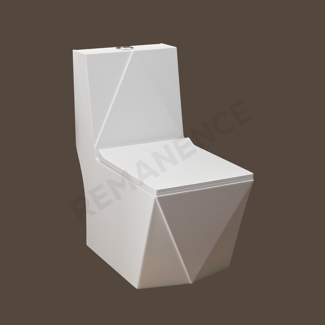 REMANENCE Floor Mounted One-Piece Western Toilet Commode with Soft Close Seat For Bathroom (67 x 37.5 x 76 Centimeters) (White)