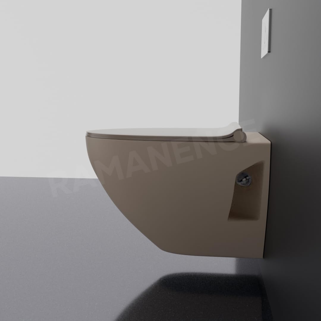 REMANENCE-CARDIFF Wall Mount Commode for Home, Restaurant, Commercial Buildings with Soft Close Seat Cover (Ivory)