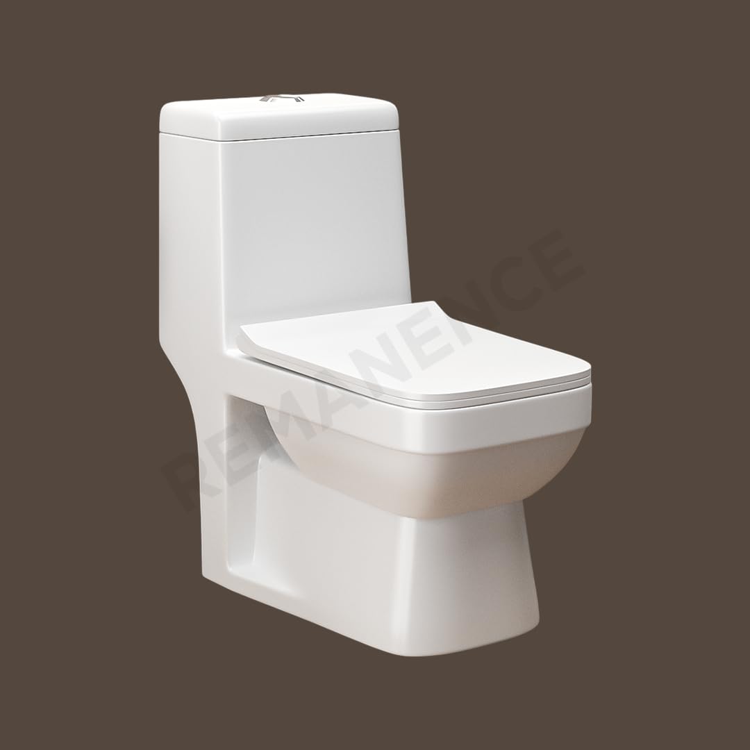 REMANENCE Floor Mounted One-Piece Western Toilet Commode with Soft Close Seat For Bathroom (68 x 37 x 71.5 Centimeters) (White)