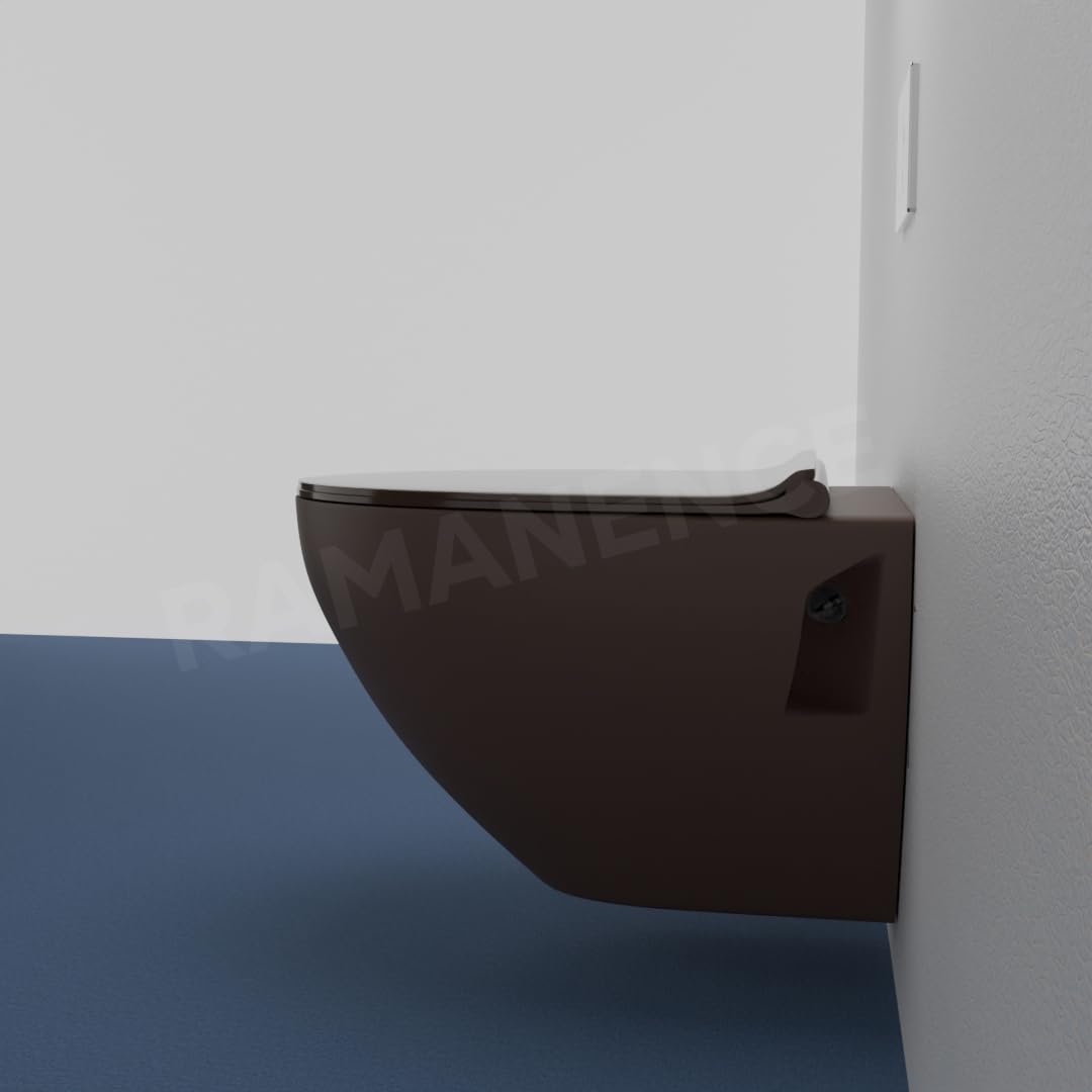 REMANENCE-CARDIFF Wall Mount Commode for Home, Restaurant, Commercial Buildings with Soft Close Seat Cover (C. Brown)