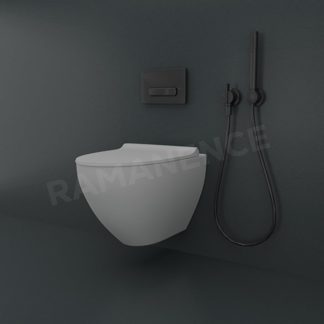 REMANENCE-GRAFITI Ceramic Wall Mount/Wall Hung Western Toilet Commode for Bathrooms With Soft Close Seat Cover