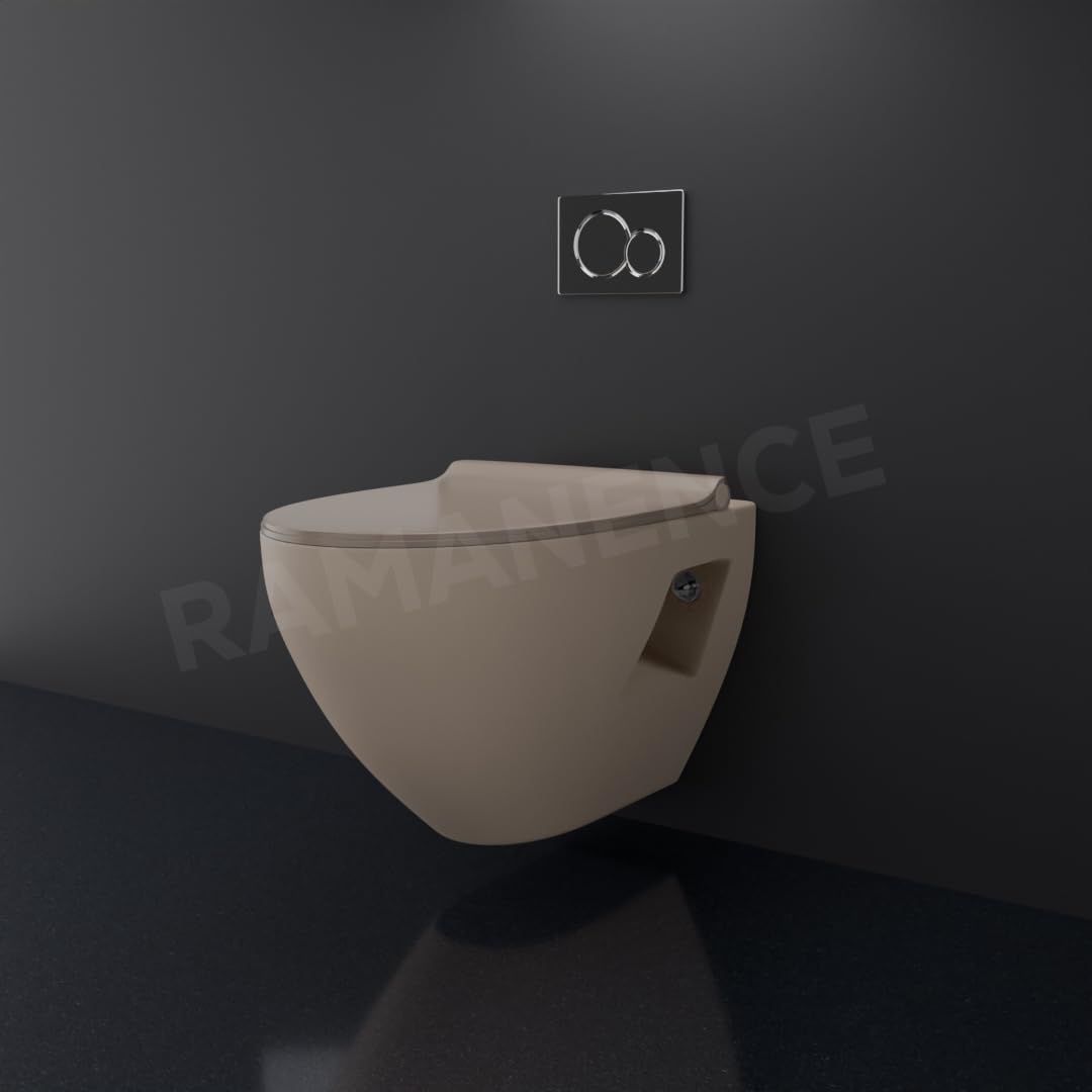 REMANENCE-CARDIFF Wall Mount Commode for Home, Restaurant, Commercial Buildings with Soft Close Seat Cover (Ivory)