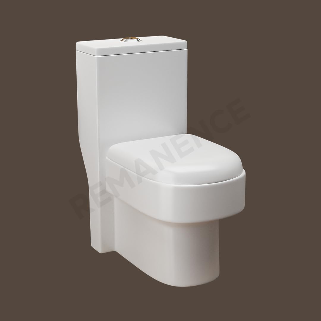 REMANENCE Floor Mounted One-Piece Western Toilet Commode with Soft Close Seat For Bathroom (64.5 x 36 x 74.5 Centimeters) (White)