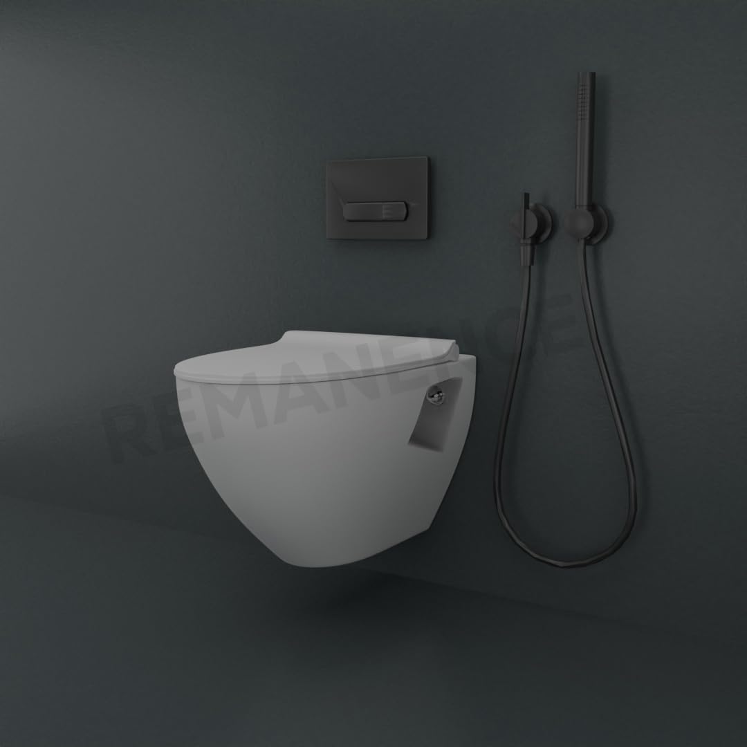 REMANENCE-CARDIFF Wall Mount Commode for Home, Restaurant, Commercial Buildings with Soft Close Seat Cover (White)