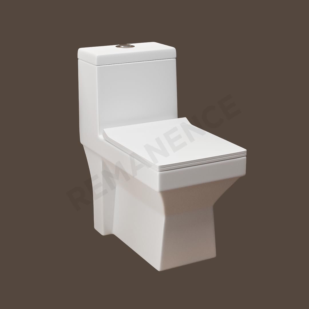 REMANENCE Floor Mounted One-Piece Western Toilet Commode with Soft Close Seat For Bathroom (65.5 x 35.5 x 73 Centimeters) (White)
