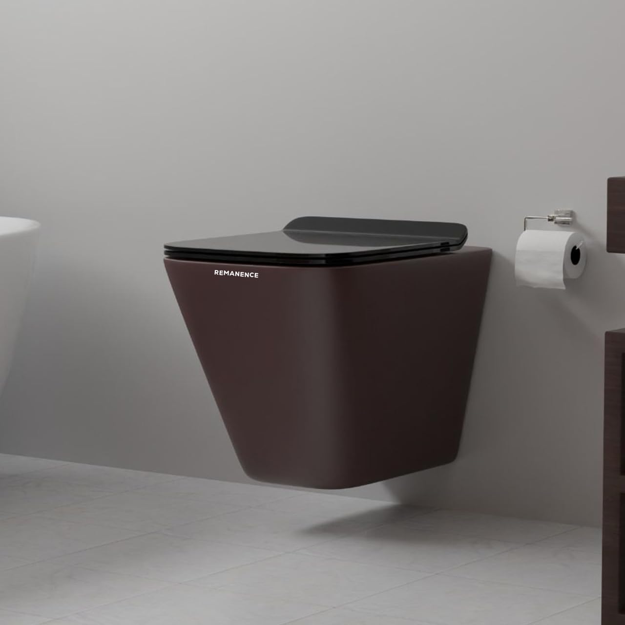 REMANENCE-EUROPEAN Style Ceramic Wall Mount Commode for Bathrooms with Soft Close Seat Cover (Brown)