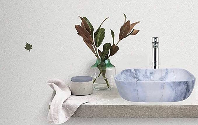 REMANENCE Designer Countertop Wash Basin for Office Washroom, Hotel & Resort, Home Living Room (18 x 13 x 5.5 Inch) (White Grey Blues) (Glossy Finish)