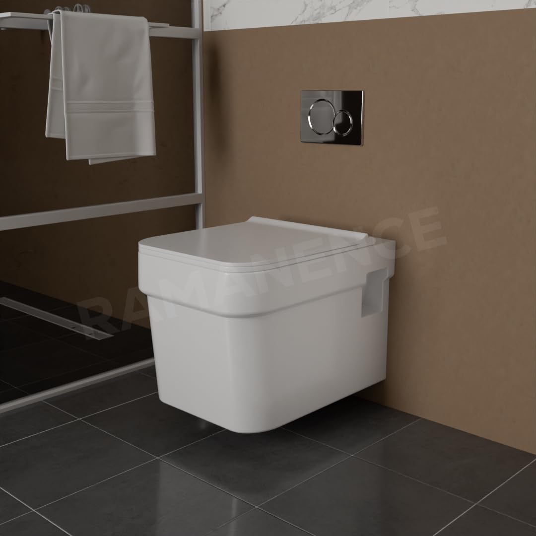 REMANENCE-SARA Ceramic Wall Mount/Wall Hung Western Toilet Commode for Bathrooms With Soft Close Seat Cover