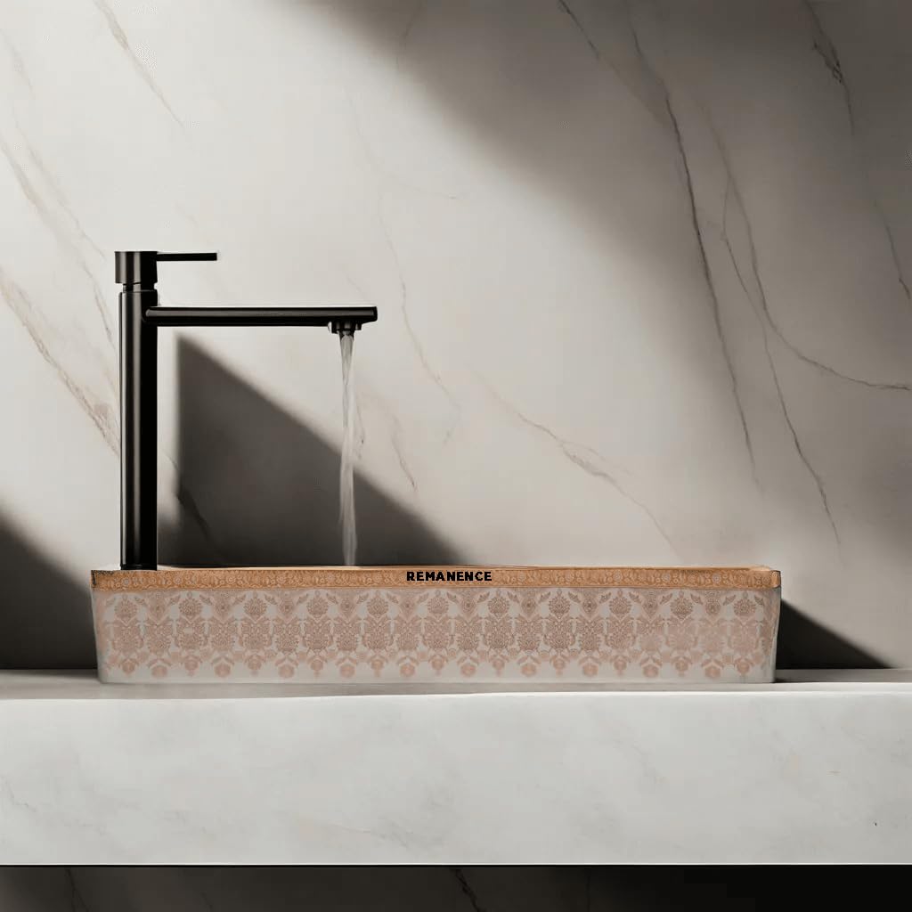 REMANENCE Designer Table Top Wash Basin For Bathroom (24 x 14 x 5 Inch) (Moroccan Design SL 92)