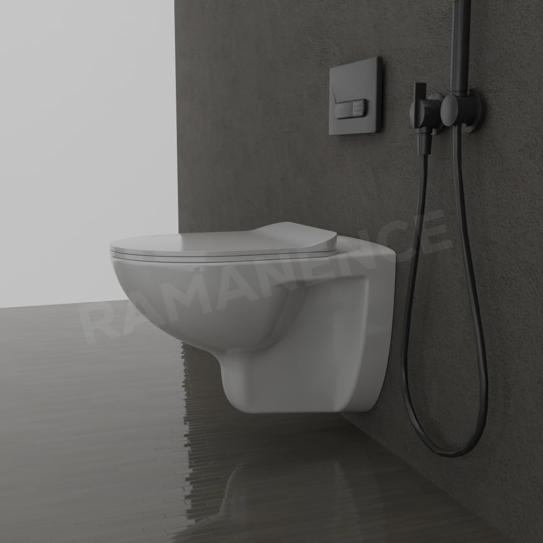 REMANENCE-CREST Ceramic Wall Mount/Wall Hung Western Toilet Commode for Bathrooms With Soft Close Seat Cover