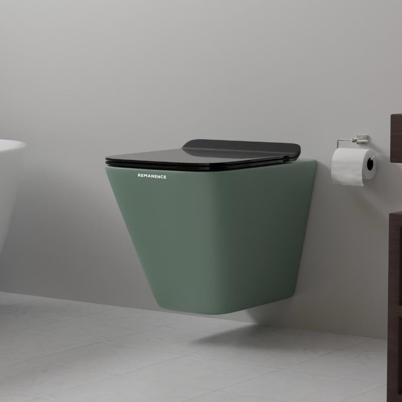 REMANENCE-EUROPEAN Style Ceramic Wall Mount Commode for Bathrooms with Soft Close Seat Cover (Olive Green)