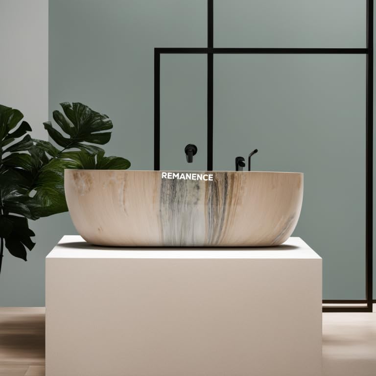 REMANENCE Premium Wooden Style Designer Table Top Wash Basin for Luxury Homes, Premium Restaurants & Cafés, Boutique Hotels & Resorts (18 x 13 x 5.5 Inch) (Wooden Style Basin 10)