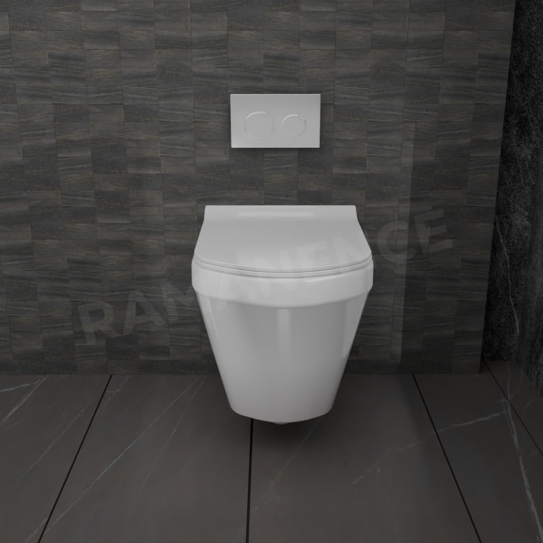 REMANENCE-TONIA Ceramic Wall Mount/Wall Hung Western Toilet Commode for Bathrooms With Soft Close Seat Cover