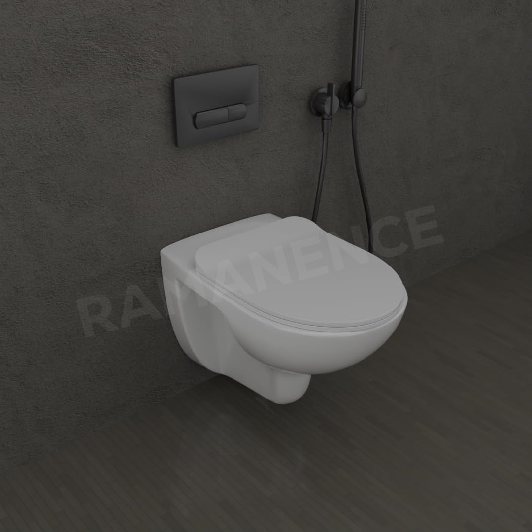 REMANENCE-VITRO Ceramic Wall Mount/Wall Hung Western Toilet Commode for Bathrooms With Soft Close Seat Cover