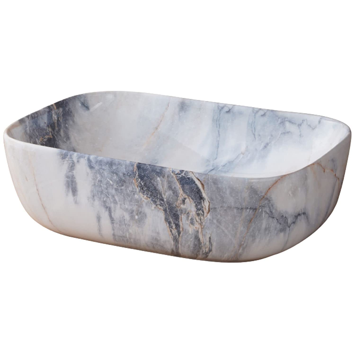 REMANENCE Designer Countertop Wash Basin for Office Washroom, Hotel & Resort, Home Living Room (18 x 13 x 5.5 Inch) (White Grey Blues) (Glossy Finish)