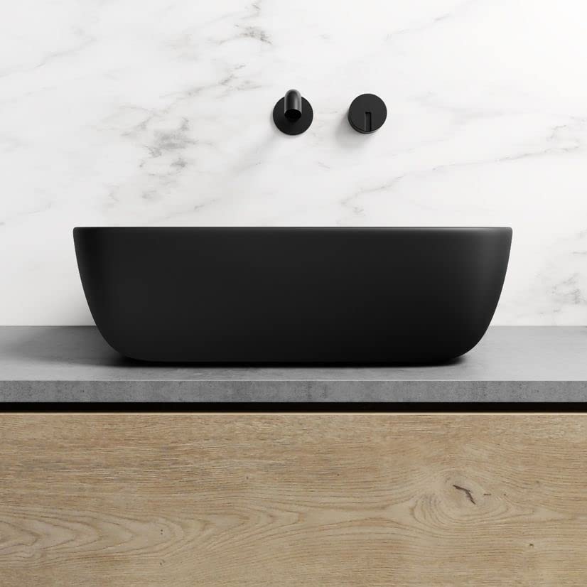 REMANENCE Premium Ceramic Countertop Wash Basin for Premium Restaurants & Cafés, Luxury Bathrooms, Showrooms & Offices (18 x 13 x 5.5 Inch) (Matte Black Wash Basin)