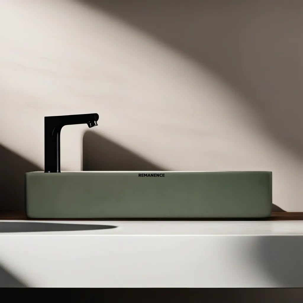 REMANENCE Designer Ceramic Table Top Wash Basin For Bathroom (24 x 14 x 5 Inch) (LightGreen N White SL 64)