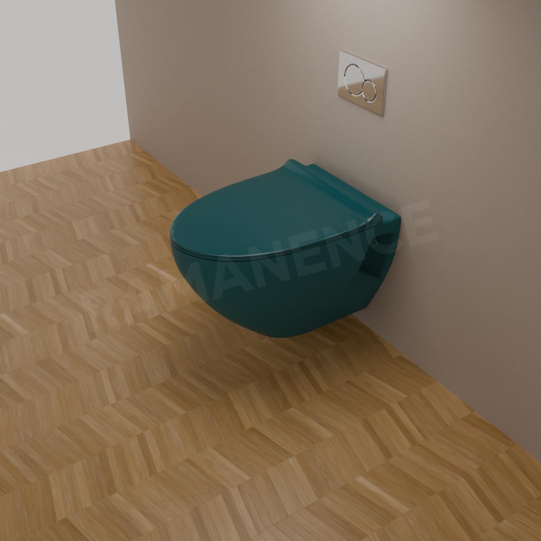 REMANENCE-CARDIFF Wall Mount Commode for Home, Restaurant, Commercial Buildings with Soft Close Seat Cover (OS. Green)