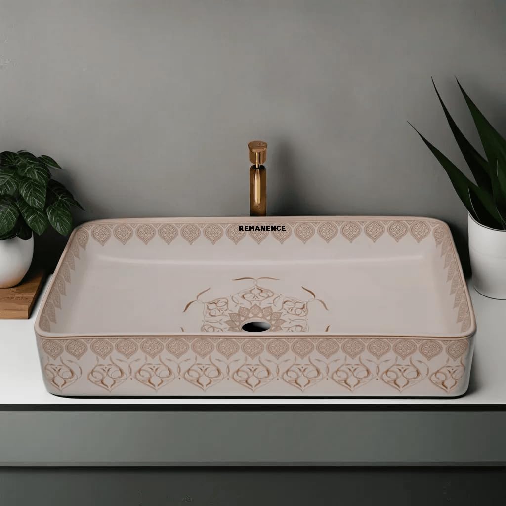 REMANENCE Designer Table Top Wash Basin For Bathroom (24 x 14 x 5 Inch) (Moroccan Design SL 94)