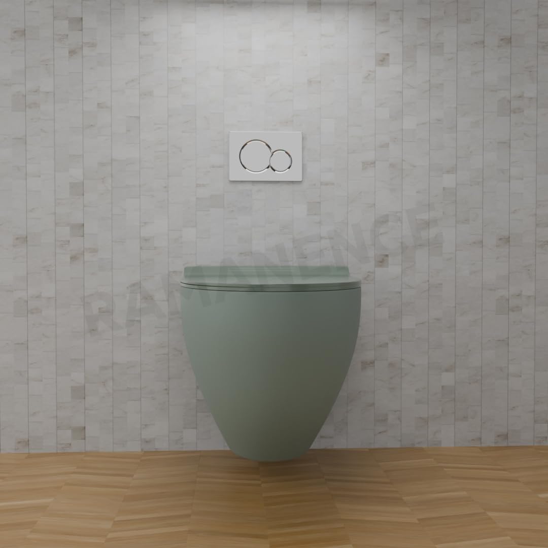 REMANENCE-CARDIFF Wall Mount Commode for Home, Restaurant, Commercial Buildings with Soft Close Seat Cover (Olive Green)