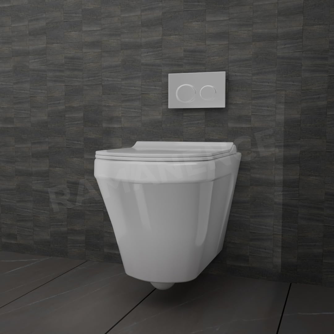REMANENCE-TONIA Ceramic Wall Mount/Wall Hung Western Toilet Commode for Bathrooms With Soft Close Seat Cover