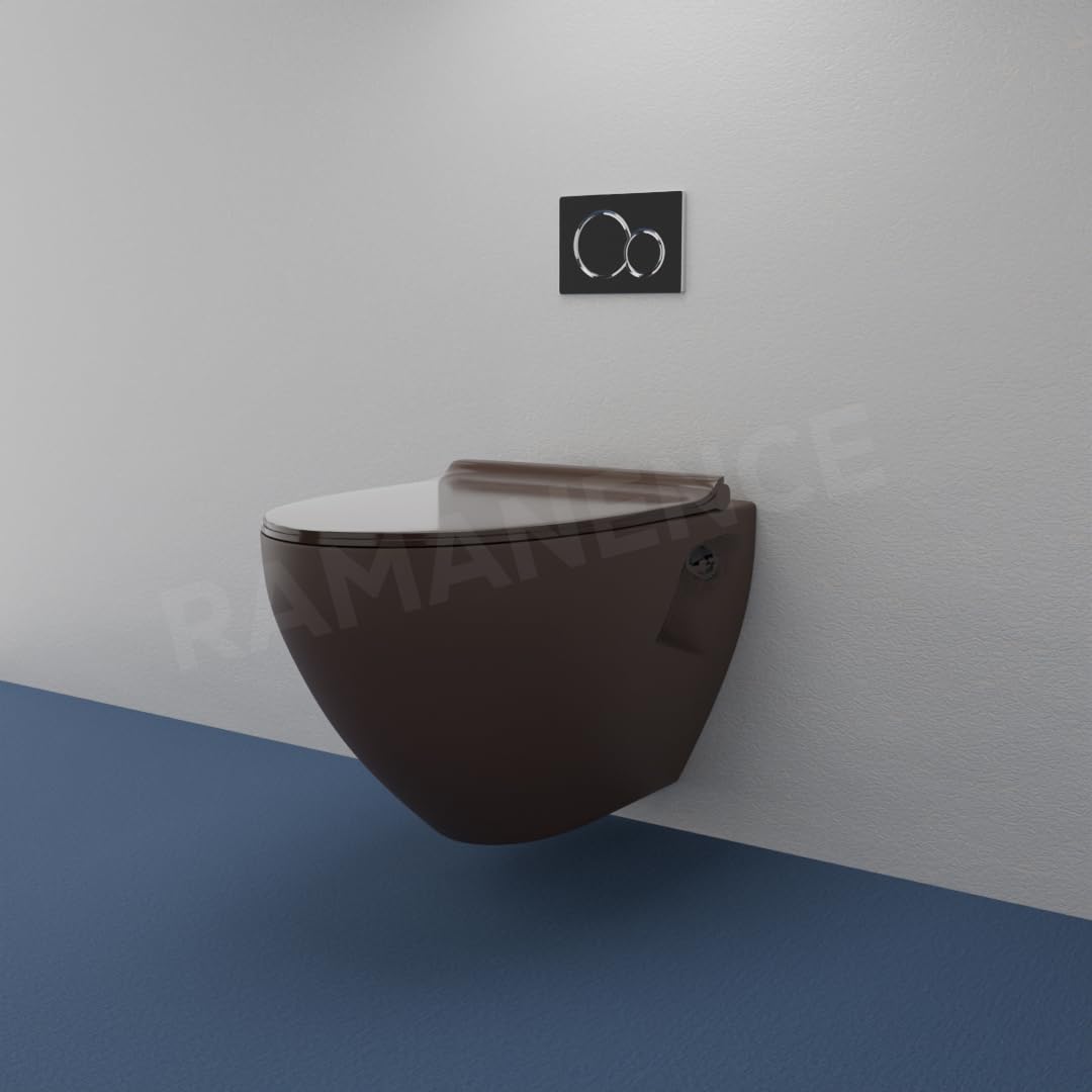 REMANENCE-CARDIFF Wall Mount Commode for Home, Restaurant, Commercial Buildings with Soft Close Seat Cover (C. Brown)