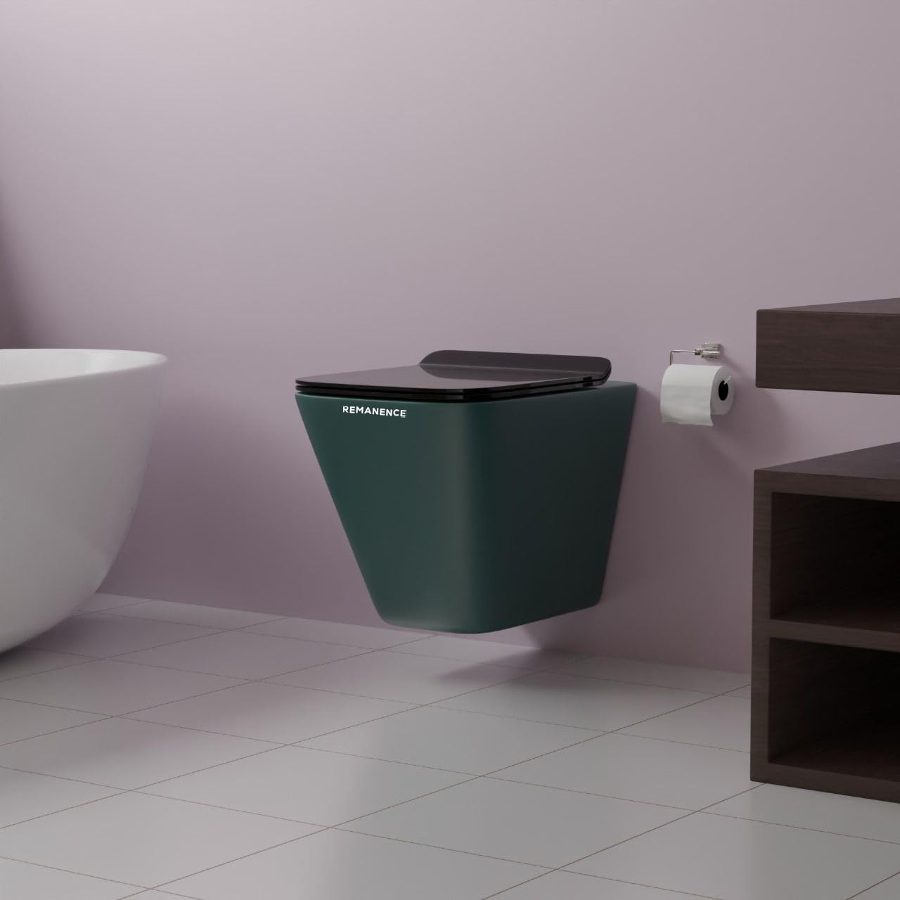 REMANENCE-EUROPEAN Style Ceramic Wall Mount Commode for Bathrooms with Soft Close Seat Cover (Green)