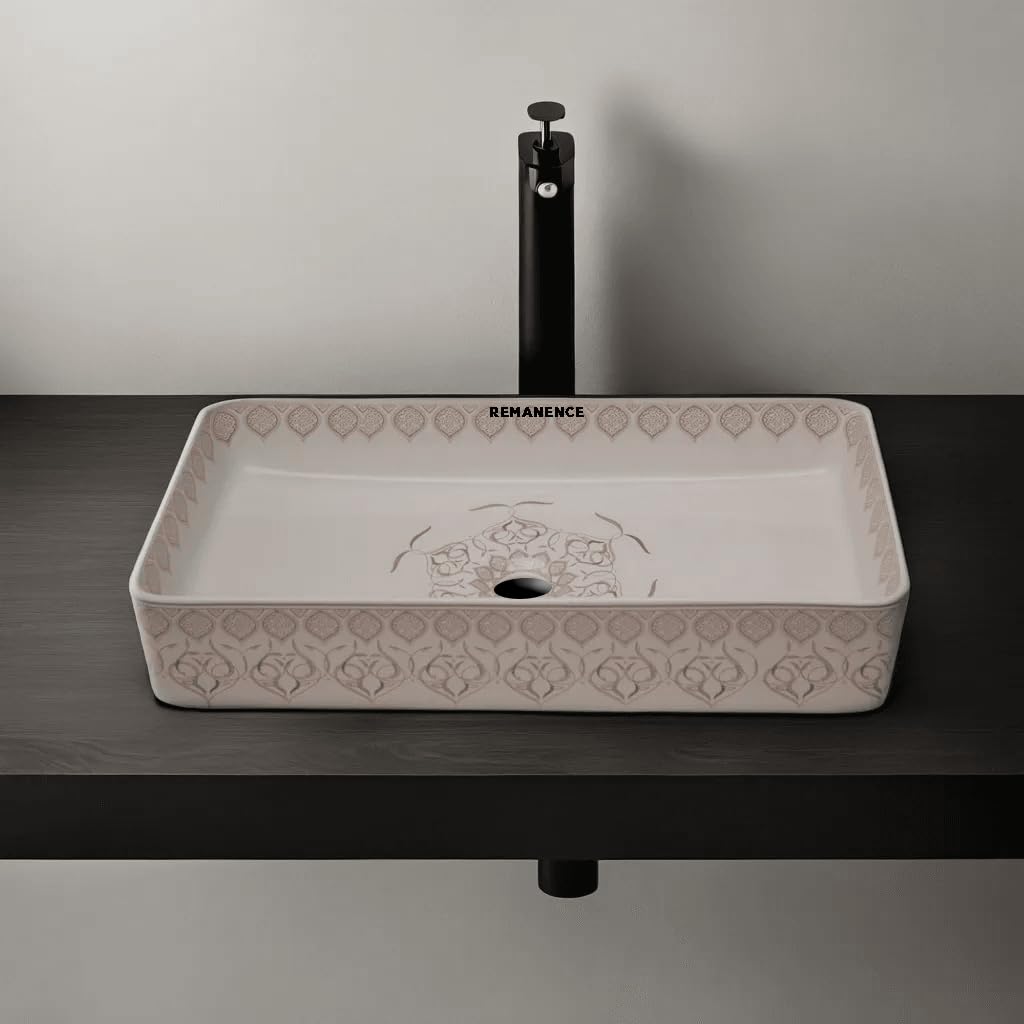 REMANENCE Designer Table Top Wash Basin For Bathroom (24 x 14 x 5 Inch) (Moroccan Design SL 93)