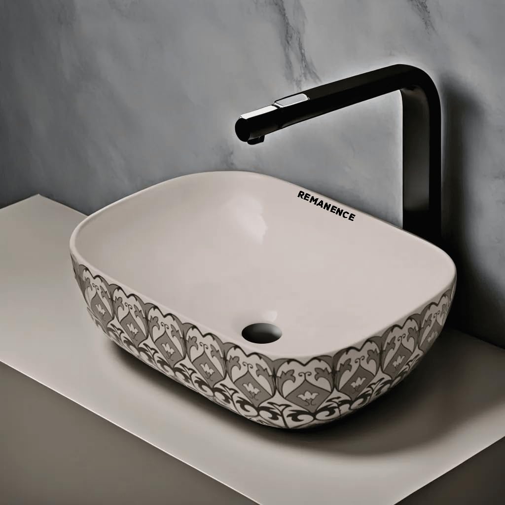 REMANENCE Premium Designer Table Top Wash Basin For Designer Bathrooms, Luxury Homes, Boutique Hotels (18 x 13 x 5.5 Inch) (AD 33 Uniqe Design)