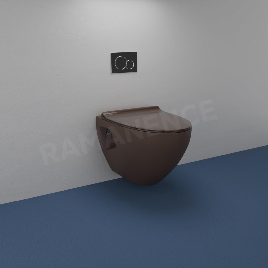 REMANENCE-CARDIFF Wall Mount Commode for Home, Restaurant, Commercial Buildings with Soft Close Seat Cover (C. Brown)