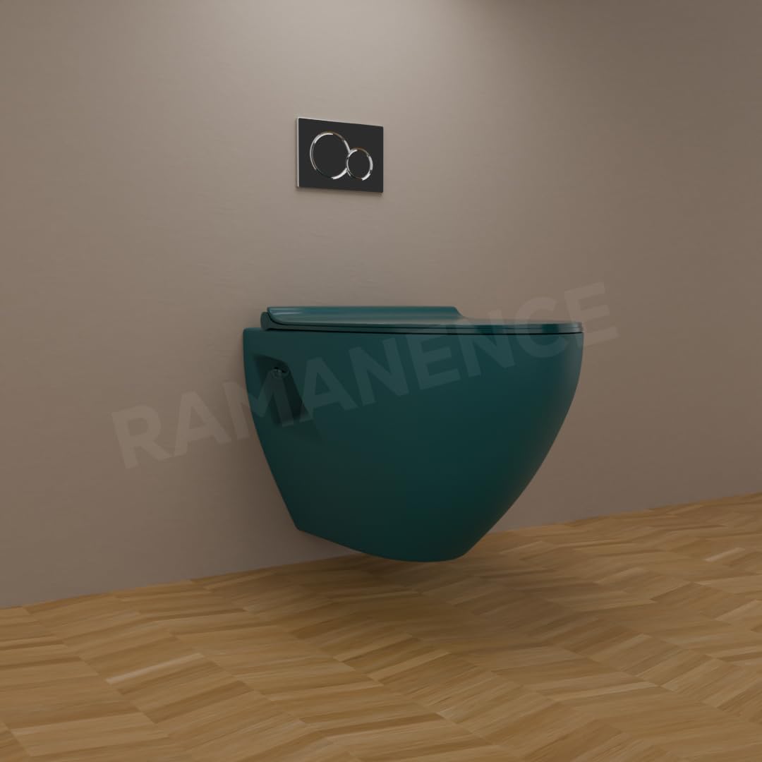 REMANENCE-CARDIFF Wall Mount Commode for Home, Restaurant, Commercial Buildings with Soft Close Seat Cover (OS. Green)