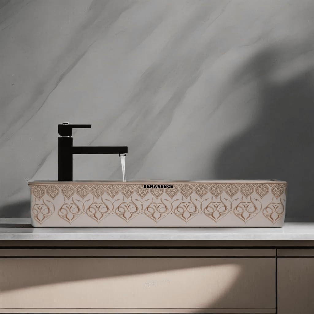 REMANENCE Designer Table Top Wash Basin For Bathroom (24 x 14 x 5 Inch) (Moroccan Design SL 93)