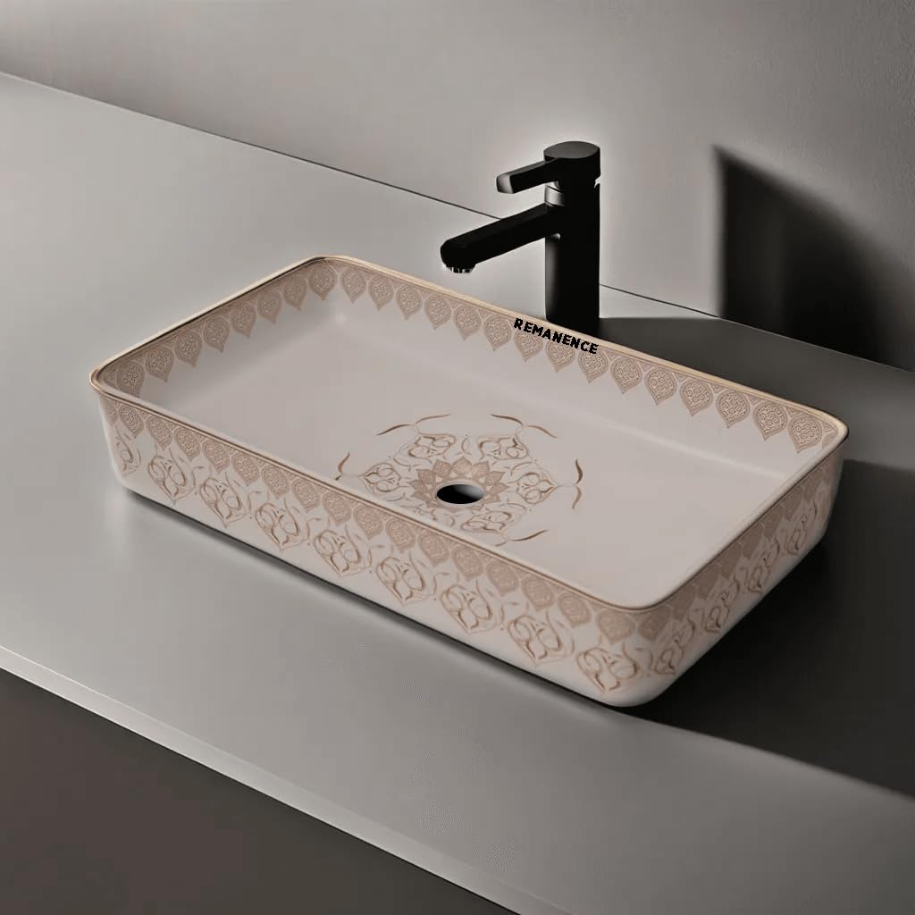 REMANENCE Designer Table Top Wash Basin For Bathroom (24 x 14 x 5 Inch) (Moroccan Design SL 94)