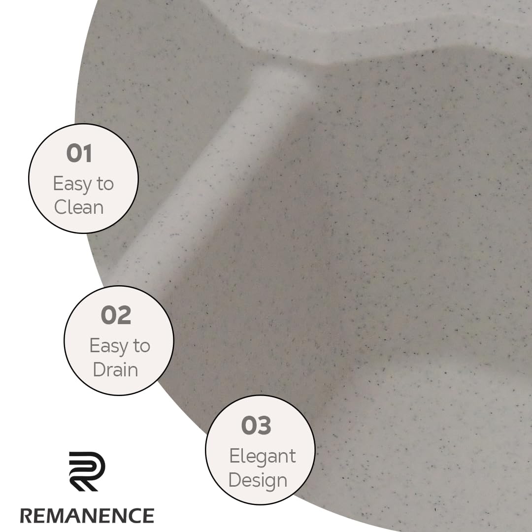 REMANENCE Granite Quartz Double Bowl Kitchen Sink With Drain Board (45 x 20 x 9 Inch) (Snow Sand)