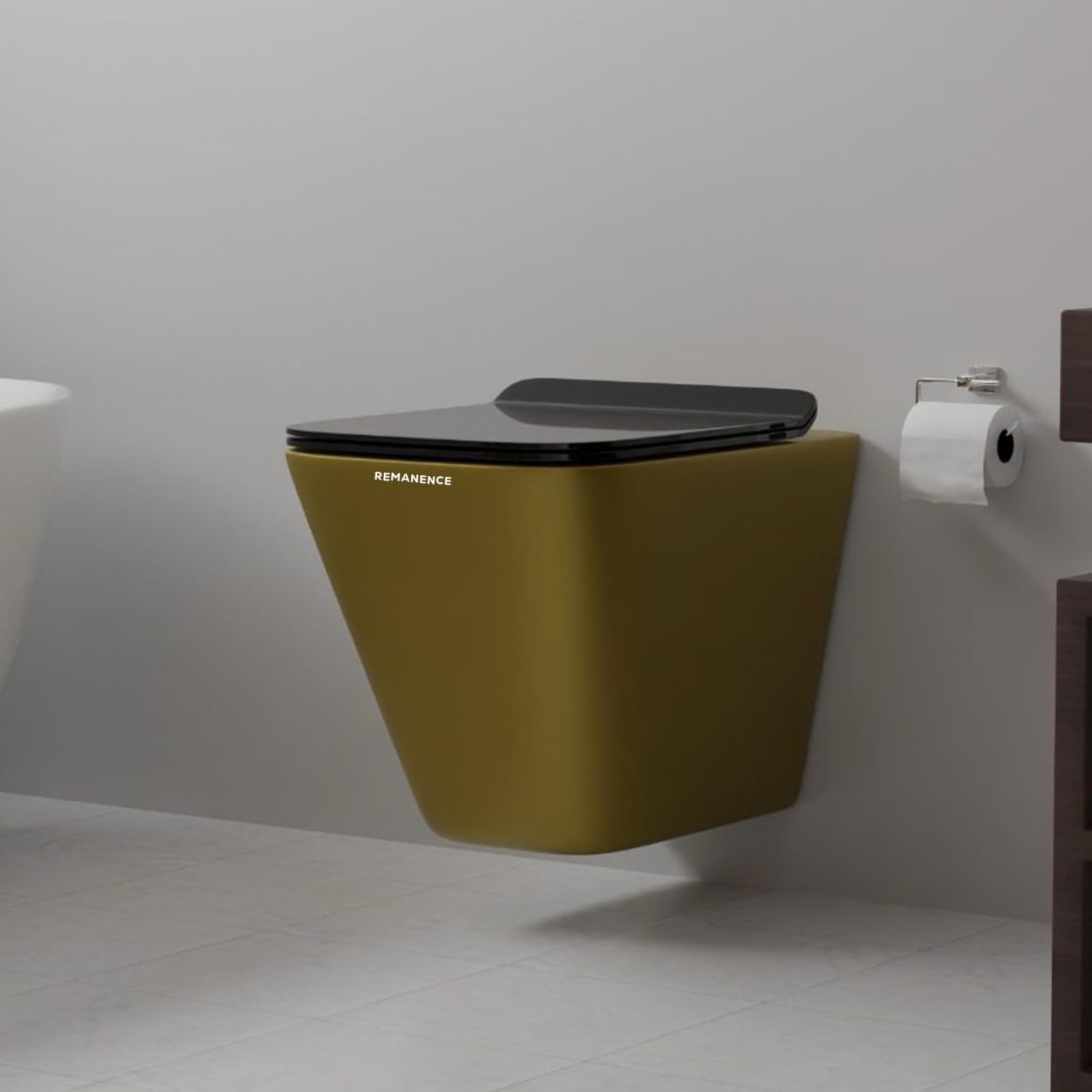 REMANENCE-EUROPEAN Style Ceramic Wall Mount Commode for Bathrooms with Soft Close Seat Cover (Gold)