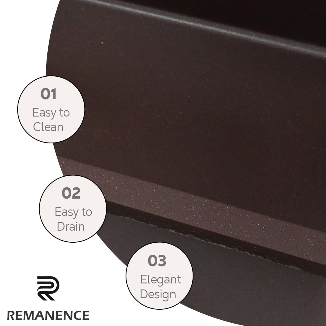 REMANENCE Granite Quartz Double Bowl Kitchen Sink With Drain Board (45 x 20 x 9 Inch) (Brown)