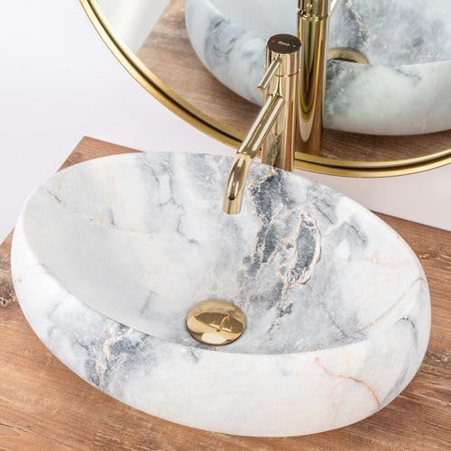 REMANENCE Ceramic Countertop Wash Basin for Designer Bathroom, Boutique Hotels, Luxury Homes (24 x 15 x 6 Inch) (Marble Beige)
